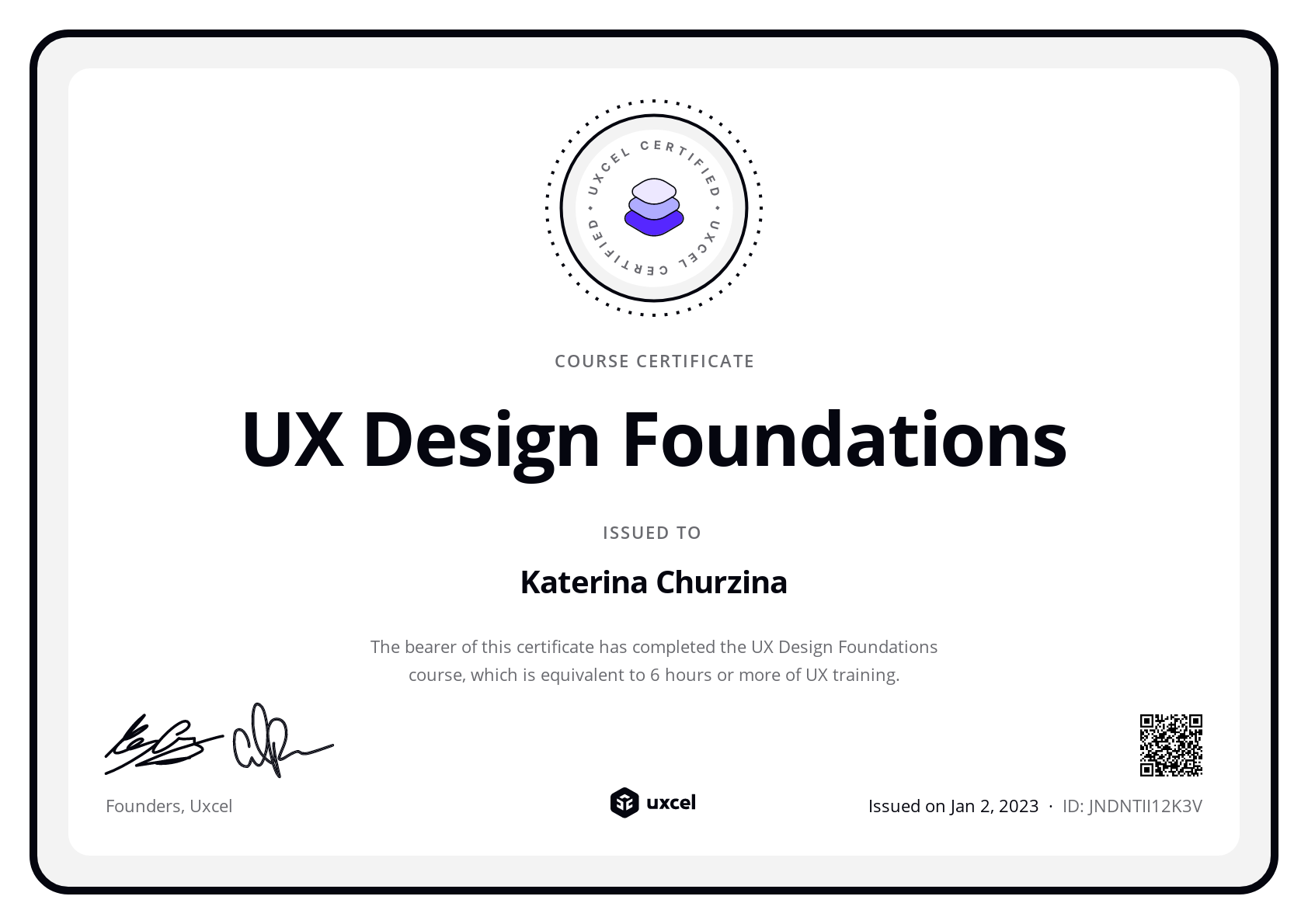 Katerina Churzina's certificate